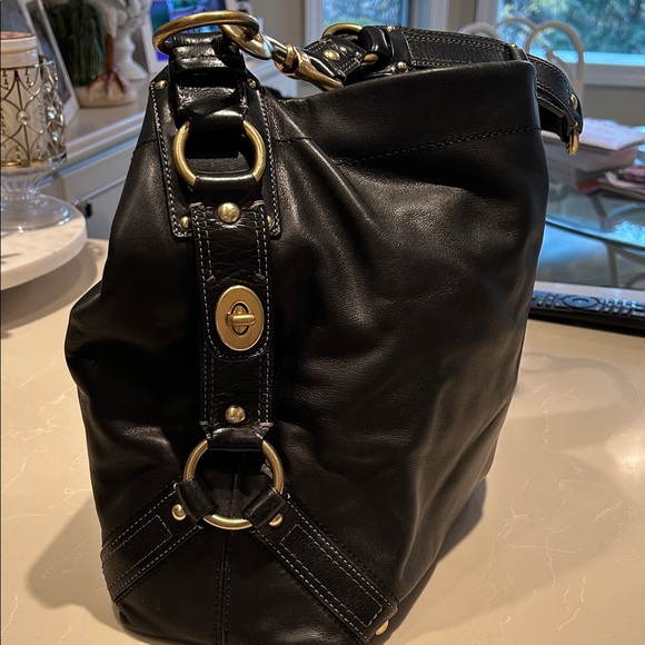 Coach Black Leather Tote with Gold Accents - Picture 4 of 8